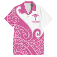 Personalised New Zealand Nurse Family Matching Mermaid Dress and Hawaiian Shirt Maori Koru Pink Version LT05 Dad's Shirt - Short Sleeve Pink - Polynesian Pride
