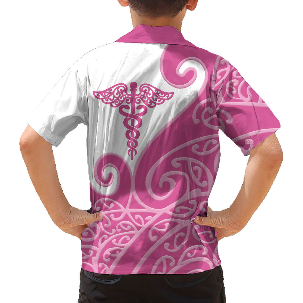 Personalised New Zealand Nurse Family Matching Off The Shoulder Long Sleeve Dress and Hawaiian Shirt Maori Koru Pink Version LT05 - Polynesian Pride