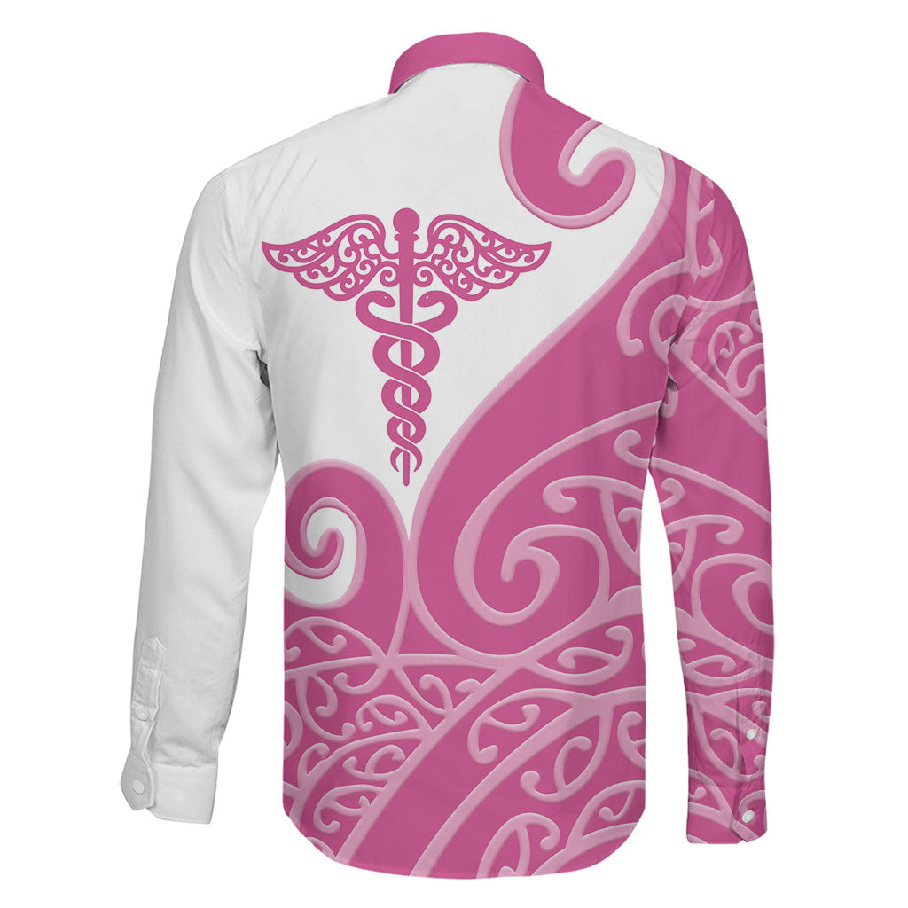 Personalised New Zealand Nurse Family Matching Off Shoulder Short Dress and Hawaiian Shirt Maori Koru Pink Version LT05 - Polynesian Pride