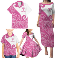 Personalised New Zealand Nurse Family Matching Puletasi and Hawaiian Shirt Maori Koru Pink Version LT05 - Polynesian Pride
