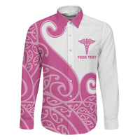 Personalised New Zealand Nurse Family Matching Puletasi and Hawaiian Shirt Maori Koru Pink Version LT05 Dad's Shirt - Long Sleeve Pink - Polynesian Pride