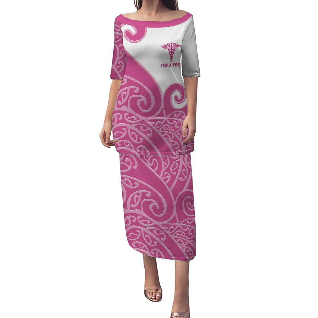 Personalised New Zealand Nurse Family Matching Puletasi and Hawaiian Shirt Maori Koru Pink Version LT05 Mom's Dress Pink - Polynesian Pride