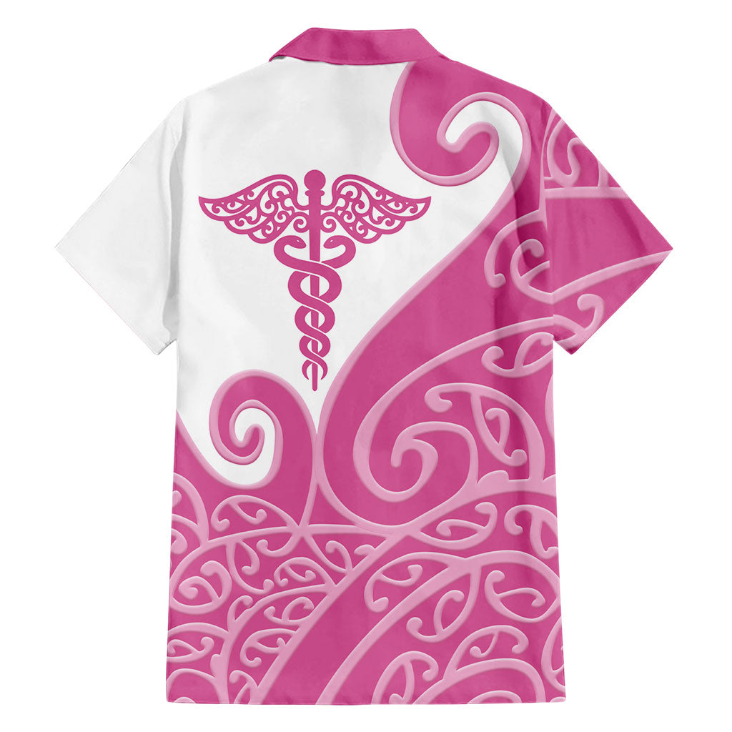 Personalised New Zealand Nurse Family Matching Short Sleeve Bodycon Dress and Hawaiian Shirt Maori Koru Pink Version LT05 - Polynesian Pride