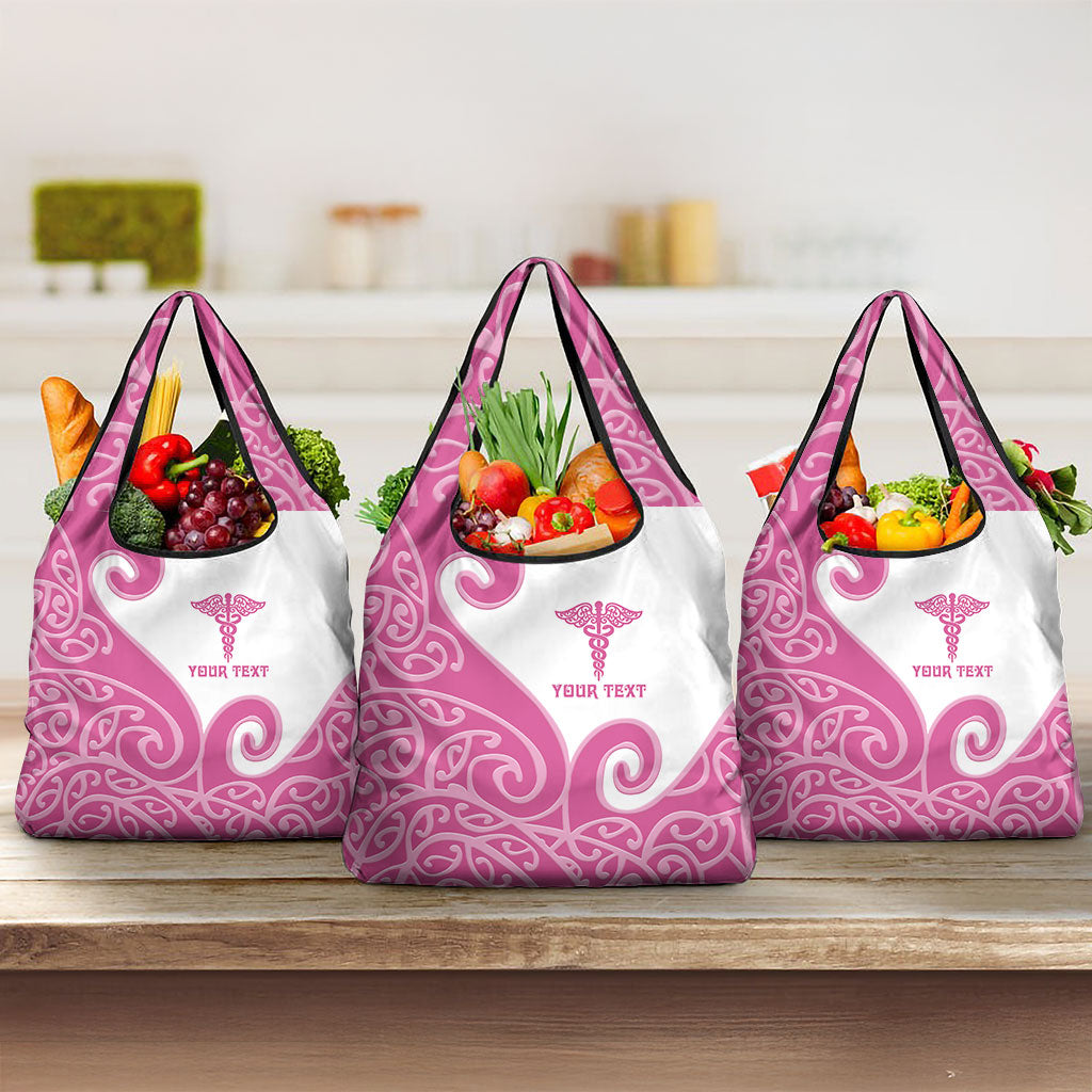 Personalised New Zealand Nurse Grocery Bag Maori Koru Pink Version