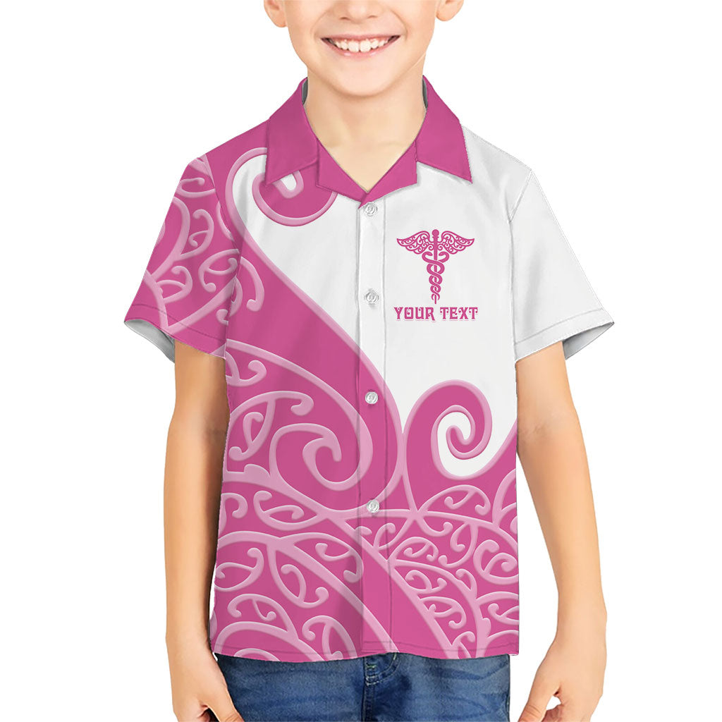 Personalised New Zealand Nurse Kid Hawaiian Shirt Maori Koru Pink Version