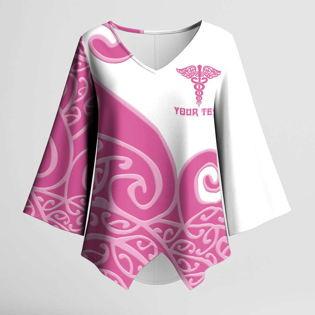 Personalised New Zealand Nurse Kimono Sleeve Blouse Maori Koru Pink Version LT05 Female Pink - Polynesian Pride