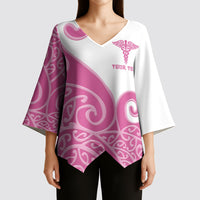 Personalised New Zealand Nurse Kimono Sleeve Blouse Maori Koru Pink Version LT05 - Polynesian Pride