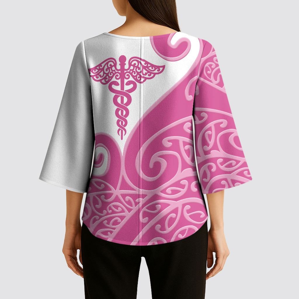 Personalised New Zealand Nurse Kimono Sleeve Blouse Maori Koru Pink Version LT05 - Polynesian Pride