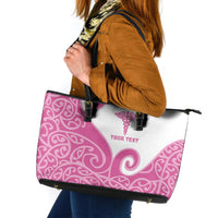 Personalised New Zealand Nurse Leather Tote Bag Maori Koru Pink Version LT05 Pink - Polynesian Pride