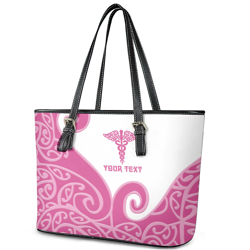 Personalised New Zealand Nurse Leather Tote Bag Maori Koru Pink Version LT05 - Polynesian Pride