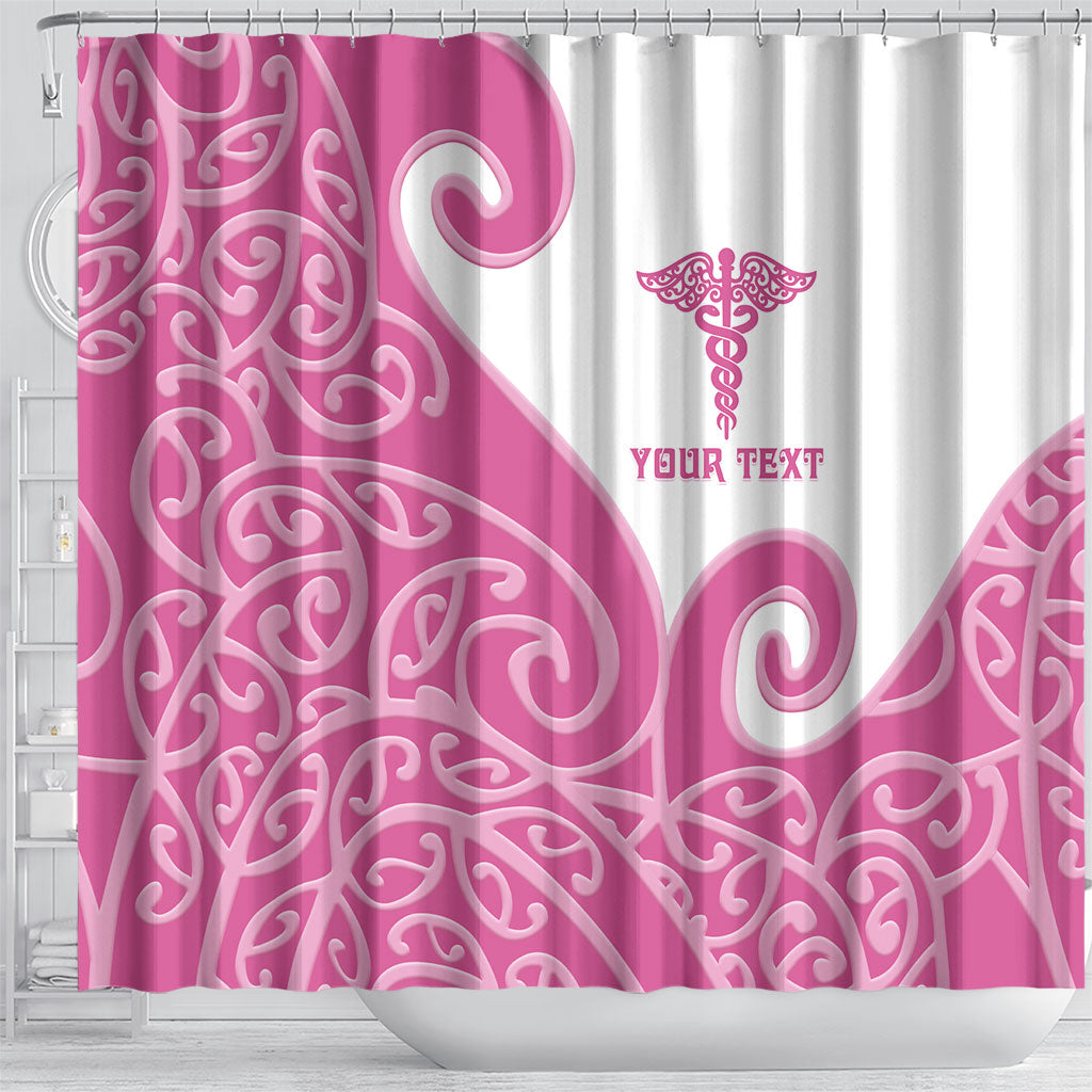 Personalised New Zealand Nurse Shower Curtain Maori Koru Pink Version