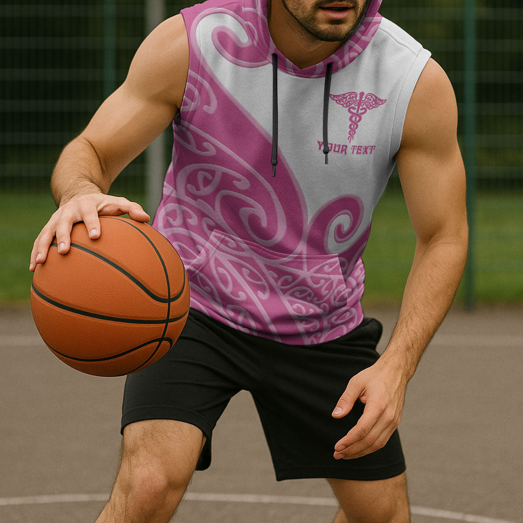 Personalised New Zealand Nurse Sleeveless Hoodie Maori Koru Pink Version