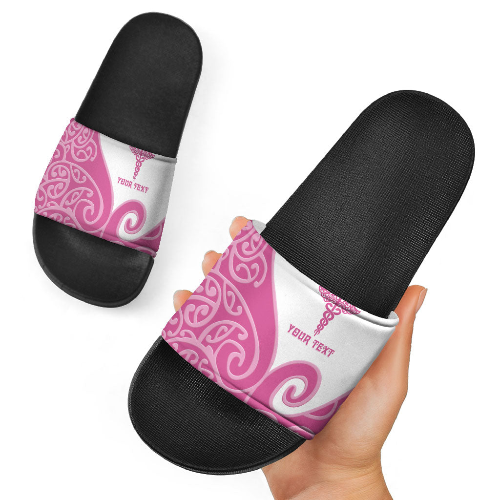 Personalised New Zealand Nurse Slide Sandals Maori Koru Pink Version