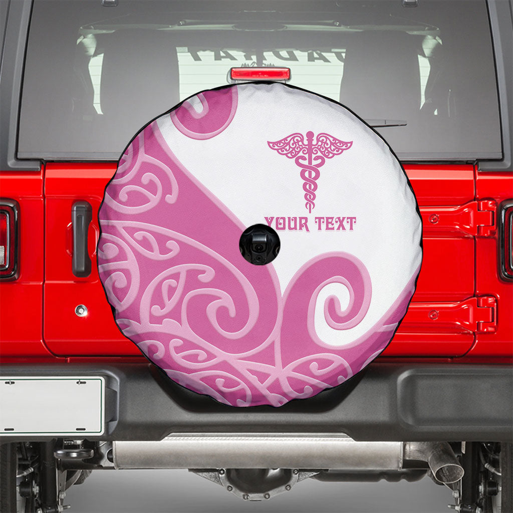 Personalised New Zealand Nurse Spare Tire Cover Maori Koru Pink Version