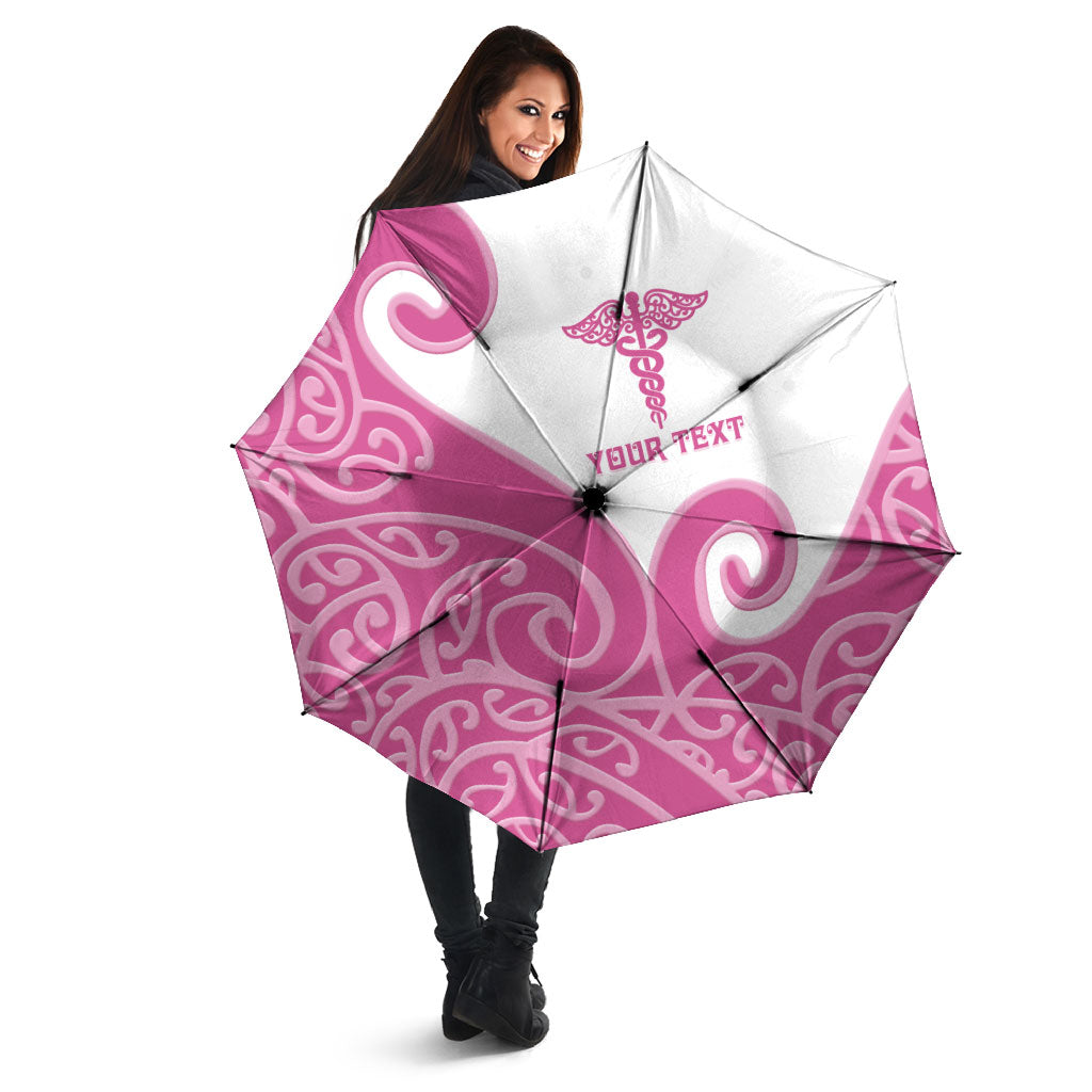 Personalised New Zealand Nurse Umbrella Maori Koru Pink Version