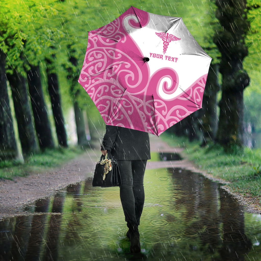 Personalised New Zealand Nurse Umbrella Maori Koru Pink Version
