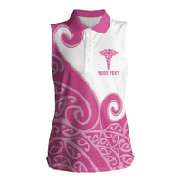Personalised New Zealand Nurse Women Sleeveless Polo Shirt Maori Koru Pink Version LT05 Female Pink - Polynesian Pride