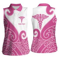 Personalised New Zealand Nurse Women Sleeveless Polo Shirt Maori Koru Pink Version LT05 - Polynesian Pride