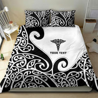 Personalised New Zealand Nurse Bedding Set Maori Koru Black Version