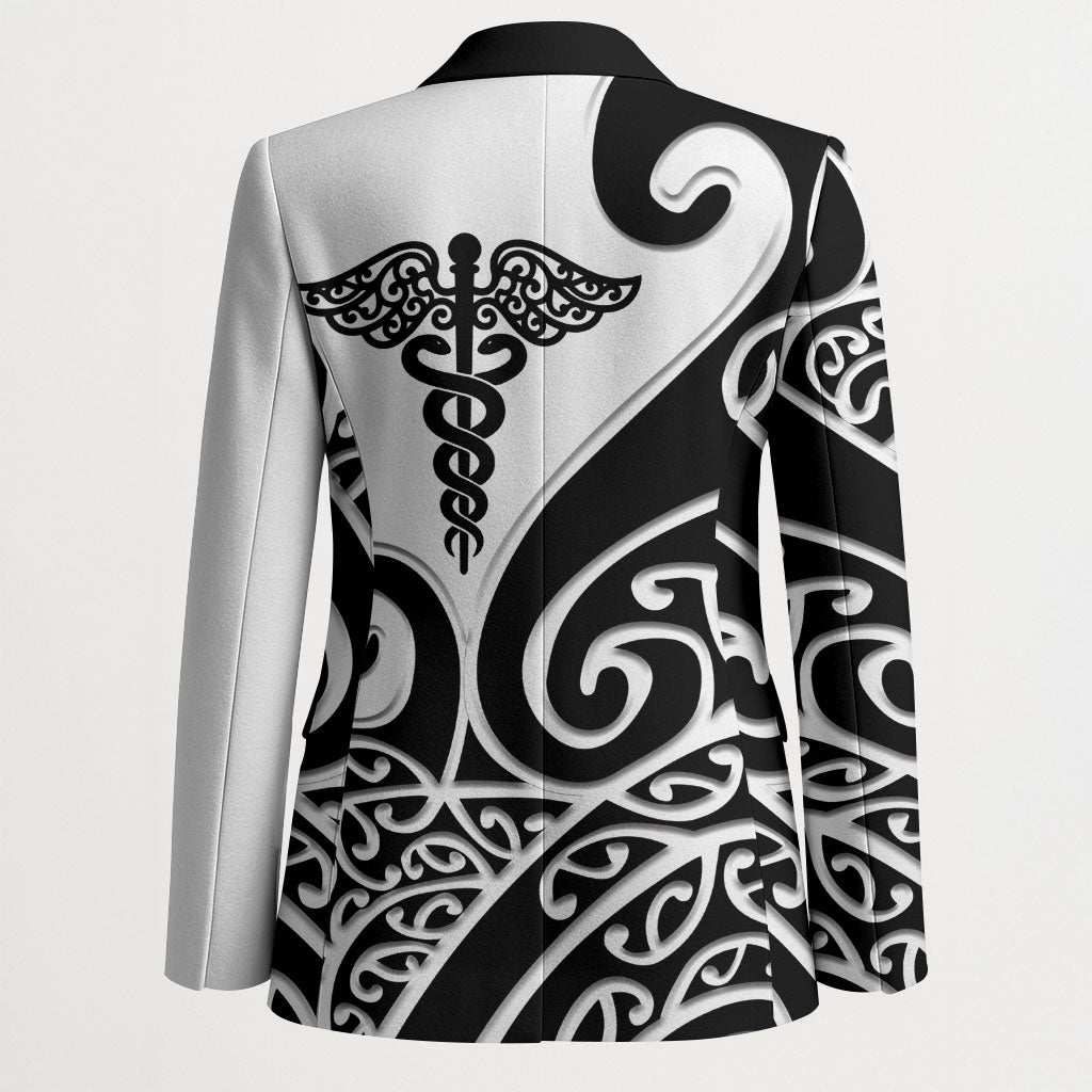 Personalised New Zealand Nurse Blazer Maori Koru Black Version