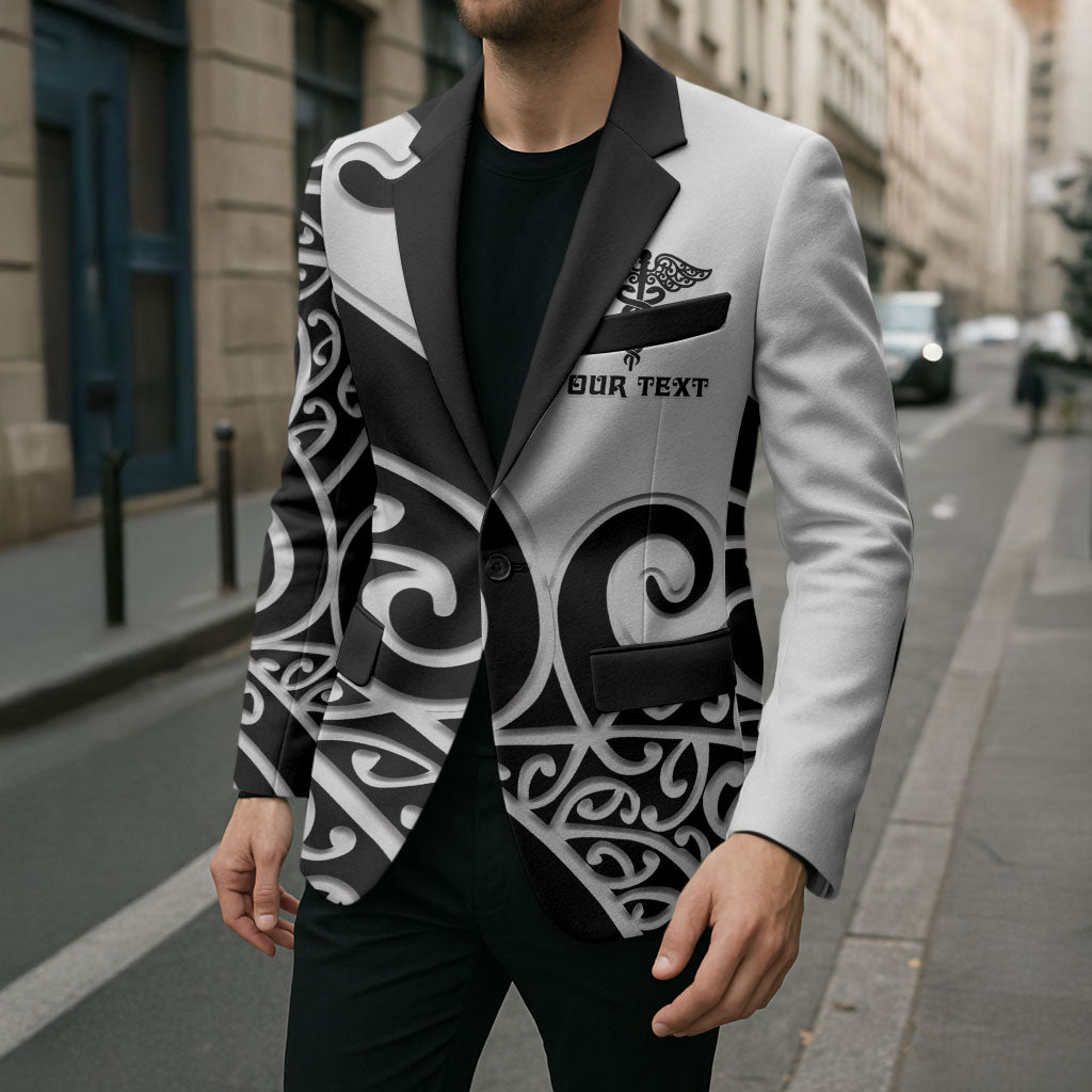 Personalised New Zealand Nurse Blazer Maori Koru Black Version
