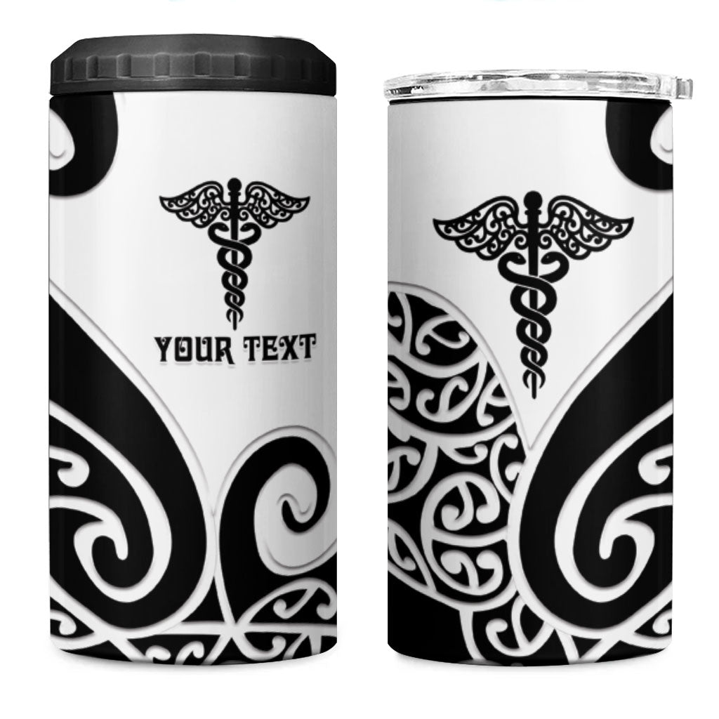 Personalised New Zealand Nurse 4 in 1 Can Cooler Tumbler Maori Koru Black Version