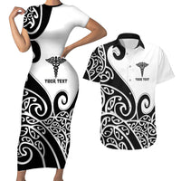 Personalised New Zealand Nurse Couples Matching Short Sleeve Bodycon Dress and Hawaiian Shirt Maori Koru Black Version LT05 Black - Polynesian Pride