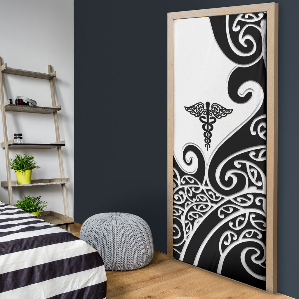 New Zealand Nurse Door Cover Maori Koru Black Version