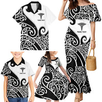 Personalised New Zealand Nurse Family Matching Mermaid Dress and Hawaiian Shirt Maori Koru Black Version LT05 - Polynesian Pride