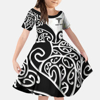 Personalised New Zealand Nurse Family Matching Off The Shoulder Long Sleeve Dress and Hawaiian Shirt Maori Koru Black Version LT05 Daughter's Dress Black - Polynesian Pride