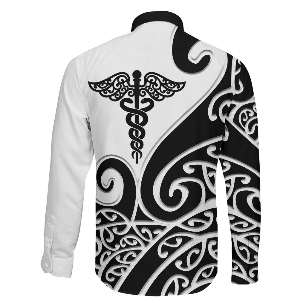 Personalised New Zealand Nurse Family Matching Off Shoulder Short Dress and Hawaiian Shirt Maori Koru Black Version LT05 - Polynesian Pride