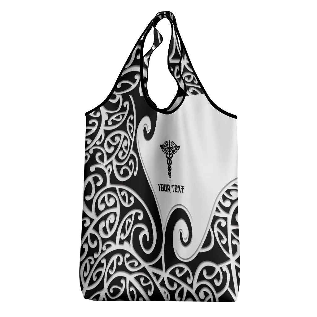 Personalised New Zealand Nurse Grocery Bag Maori Koru Black Version
