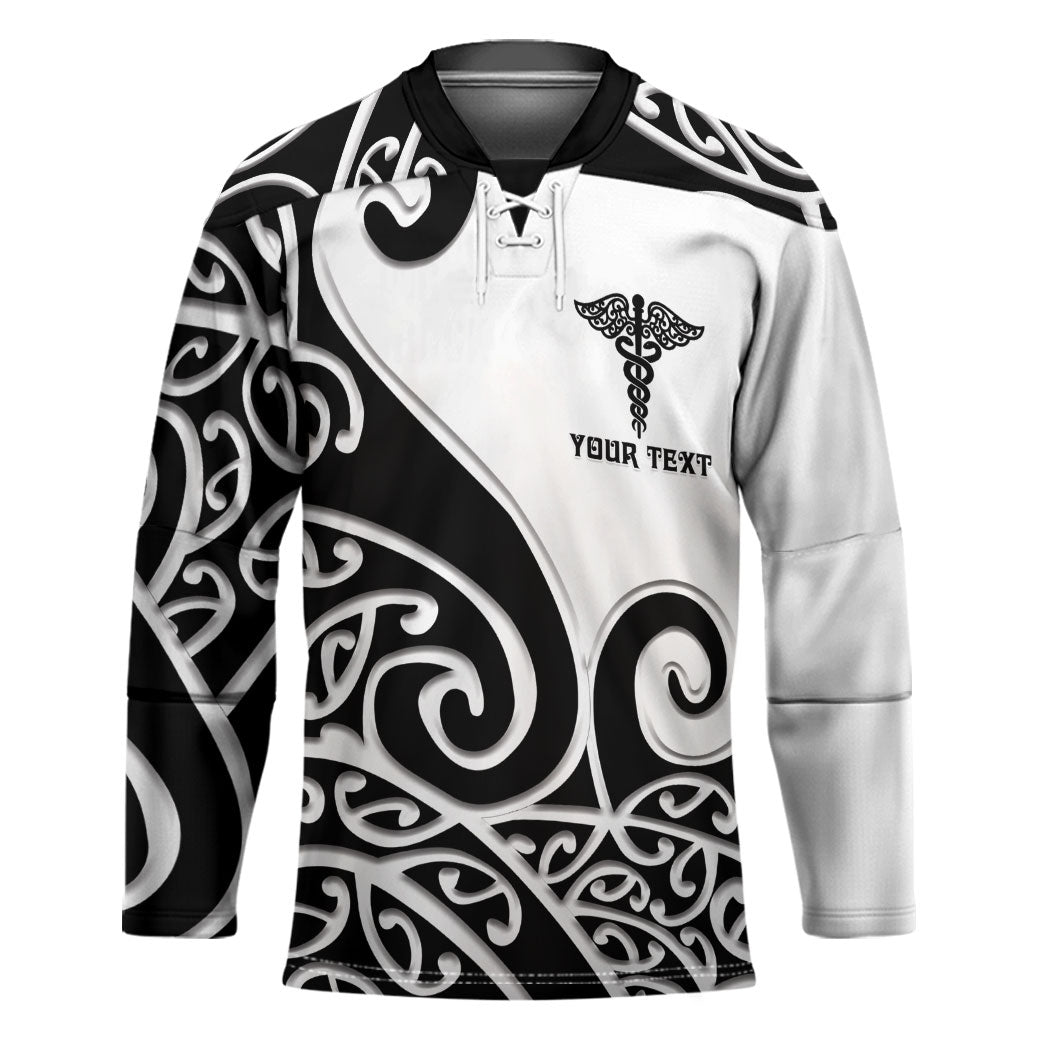 Personalised New Zealand Nurse Hockey Jersey Maori Koru Black Version