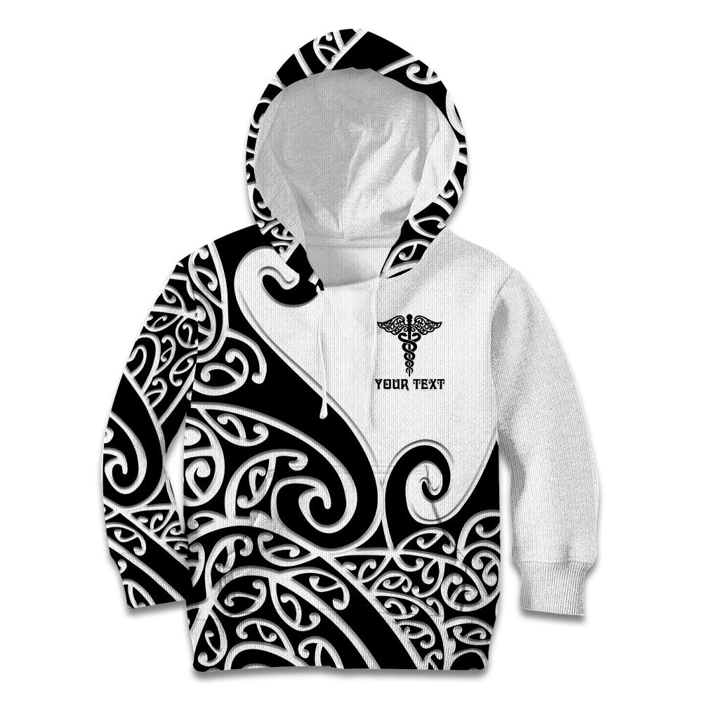 Personalised New Zealand Nurse Kid Hoodie Maori Koru Black Version