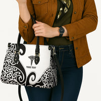 Personalised New Zealand Nurse Leather Bag Maori Koru Black Version