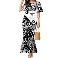 Personalised New Zealand Nurse Mermaid Dress Maori Koru Black Version