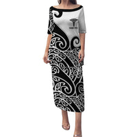 Personalised New Zealand Nurse Puletasi Maori Koru Black Version LT05 Long Dress Black - Polynesian Pride