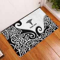 Personalised New Zealand Nurse Rubber Doormat Maori Koru Black Version