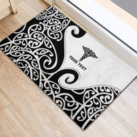 Personalised New Zealand Nurse Rubber Doormat Maori Koru Black Version