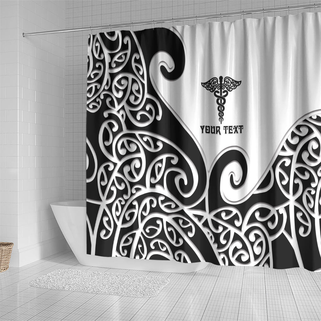 Personalised New Zealand Nurse Shower Curtain Maori Koru Black Version