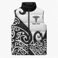Personalised New Zealand Nurse Sleeveless Puffer Jacket Maori Koru Black Version
