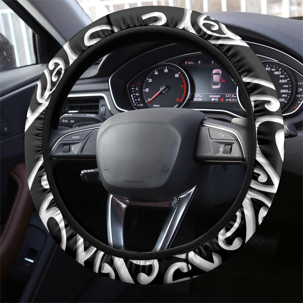 New Zealand Nurse Steering Wheel Cover Maori Koru Black Version
