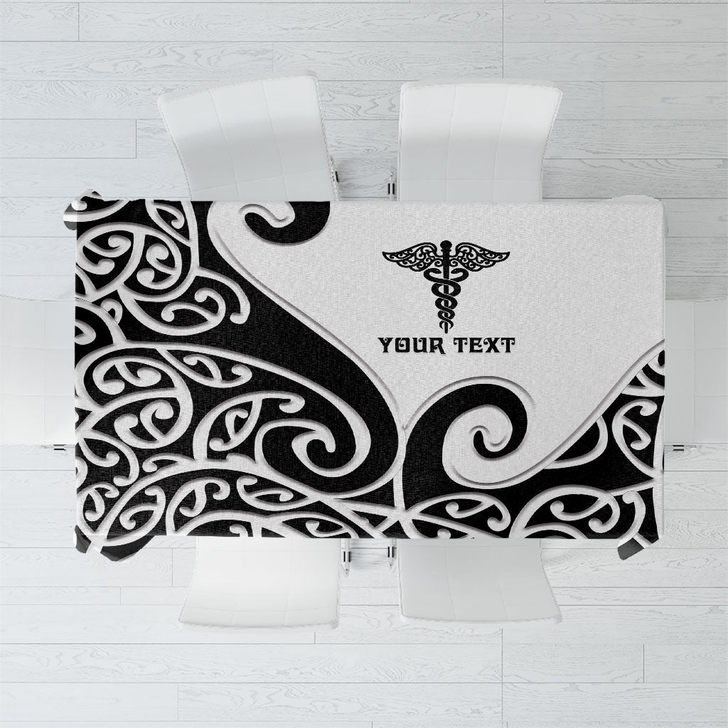 Personalised New Zealand Nurse Tablecloth Maori Koru Black Version