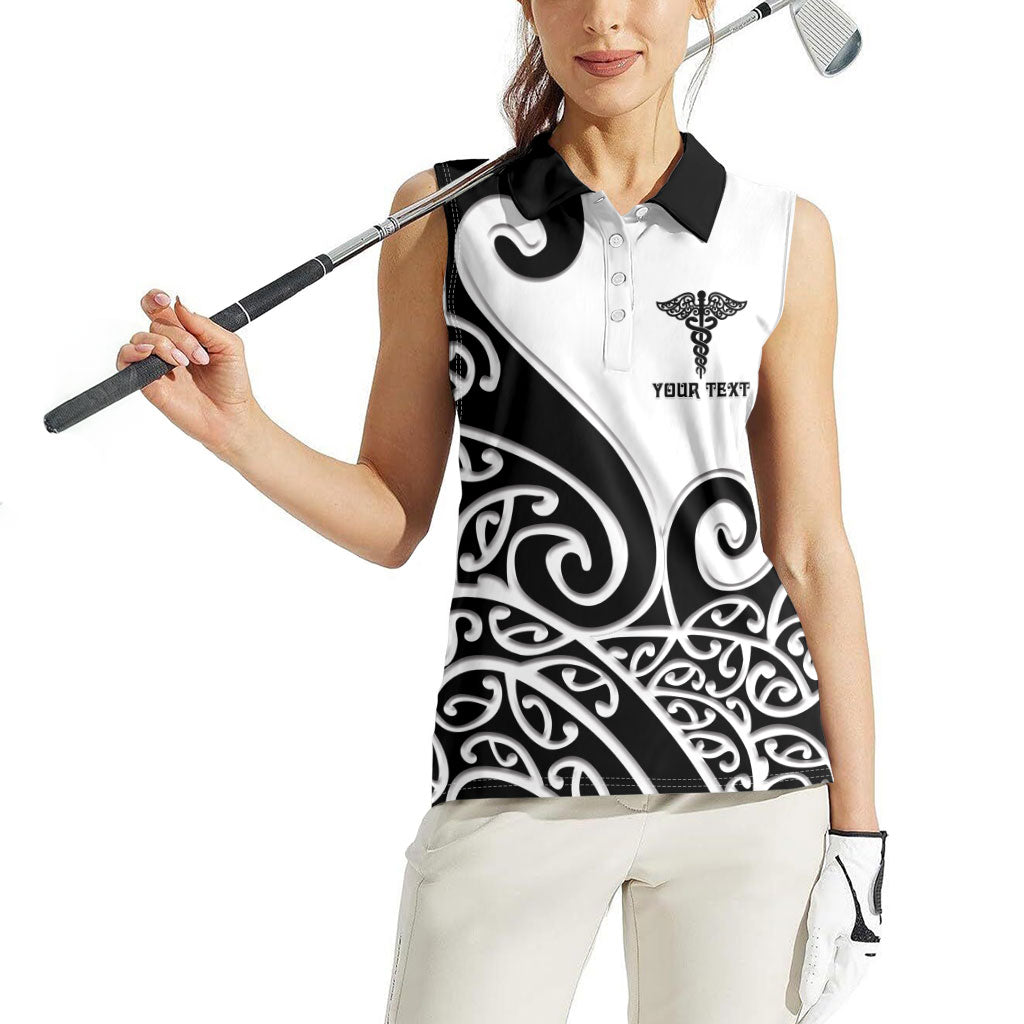Personalised New Zealand Nurse Women Sleeveless Polo Shirt Maori Koru Black Version LT05 - Polynesian Pride