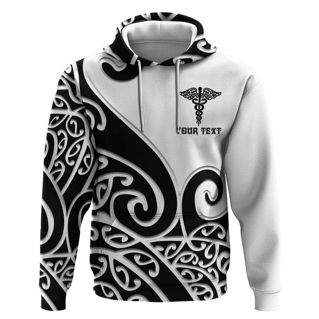Personalised New Zealand Nurse Zip Hoodie Maori Koru Black Version