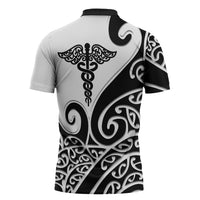 Personalised New Zealand Nurse Zipper Polo Shirt Maori Koru Black Version