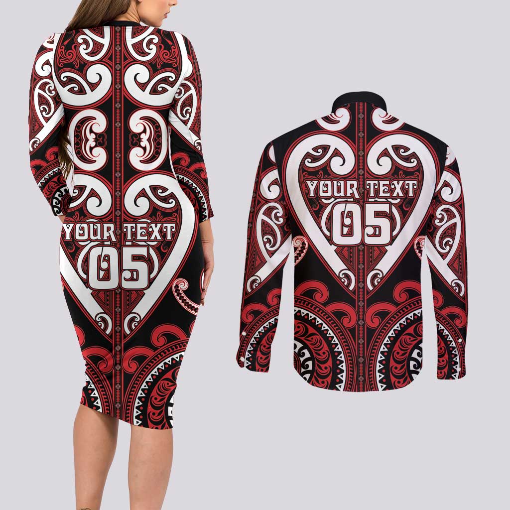 Custom Aotearoa Ngapuhi Couples Matching Long Sleeve Bodycon Dress and Long Sleeve Button Shirt Maori Tribal Pattern