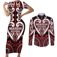 Custom Aotearoa Ngapuhi Couples Matching Short Sleeve Bodycon Dress and Long Sleeve Button Shirt Maori Tribal Pattern