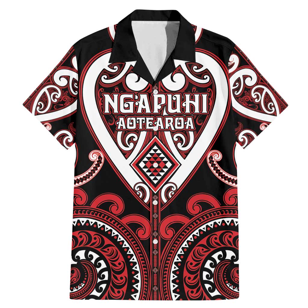 Custom Aotearoa Ngapuhi Family Matching Mermaid Dress and Hawaiian Shirt Maori Tribal Pattern LT05 Dad's Shirt - Short Sleeve Red - Polynesian Pride