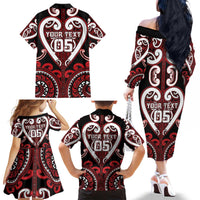 Custom Aotearoa Ngapuhi Family Matching Off The Shoulder Long Sleeve Dress and Hawaiian Shirt Maori Tribal Pattern